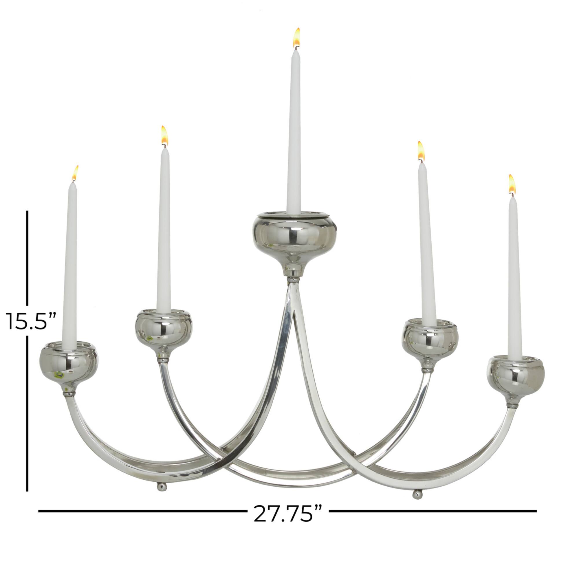 Silver Stainless Steel Candlestick Holders, 15x28x5"